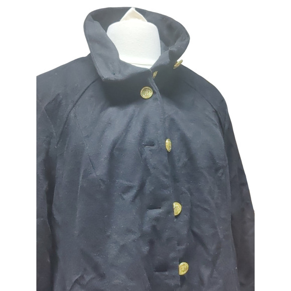 Jessica London size 12 long black wool coat with satin lining high neck - Picture 3 of 5